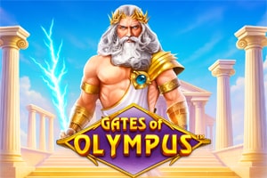 Gates of Olympus slot oyununun Zeus karakteri ve Yunan tapınak sütunları